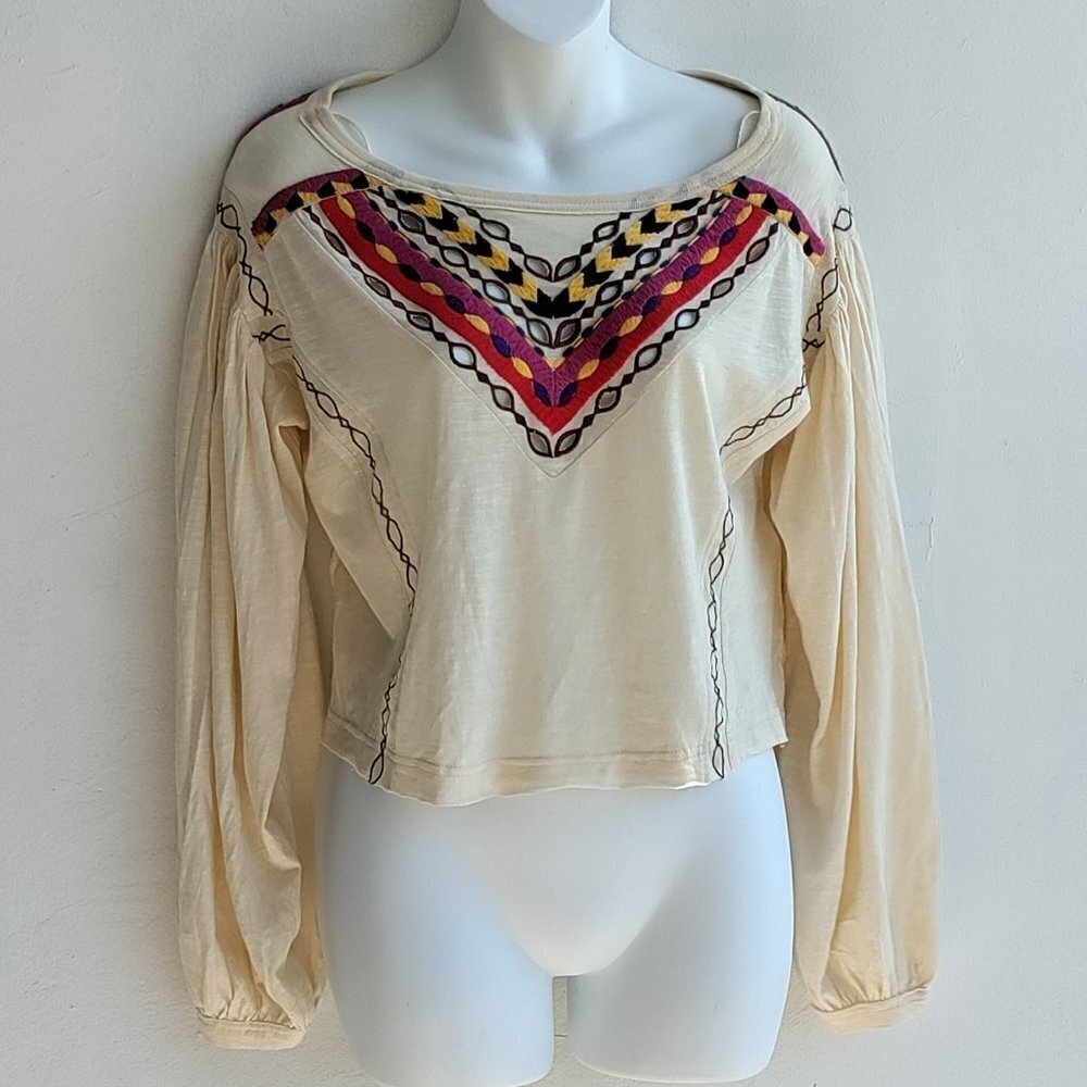Free People Womens Top Hand Me Down Cropped Embroidered Size XS New - Picture 1 of 4